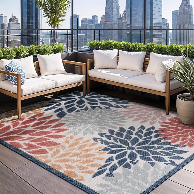 Beverly Rug Outdoor Rug 8x10 Modern Floral Tropical Area Rugs for Indoor and Outdoor Patio Easy to Clean Non Shedding Living Room Porch Garden Washable Outside Carpet (8 x 10 Multicolor)-Ruum Studio Home