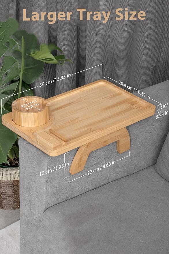 Sofa Arm Tray, Bamboo Large Couch Cup Holder, Portable Anti-Spill Sofa Armrest Tray for Beverage, Snacks, Phone, Remotes-Ruum Studio Home