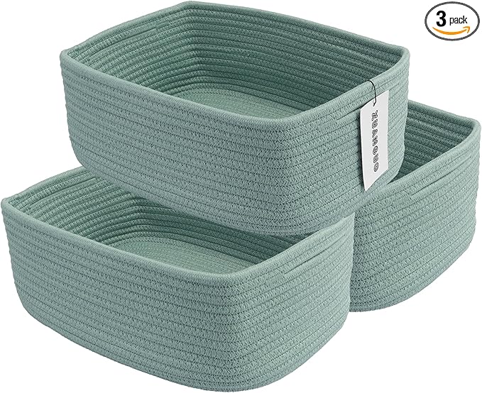 Small Woven Storage Baskets 13“X9”X5“ Decorative Rope Bins for Organizing Shelves, Closets, and Toys, Empty Gift Baskets, Cute Organizer Basket for Home and Office (green, Large)-Ruum Studio Home