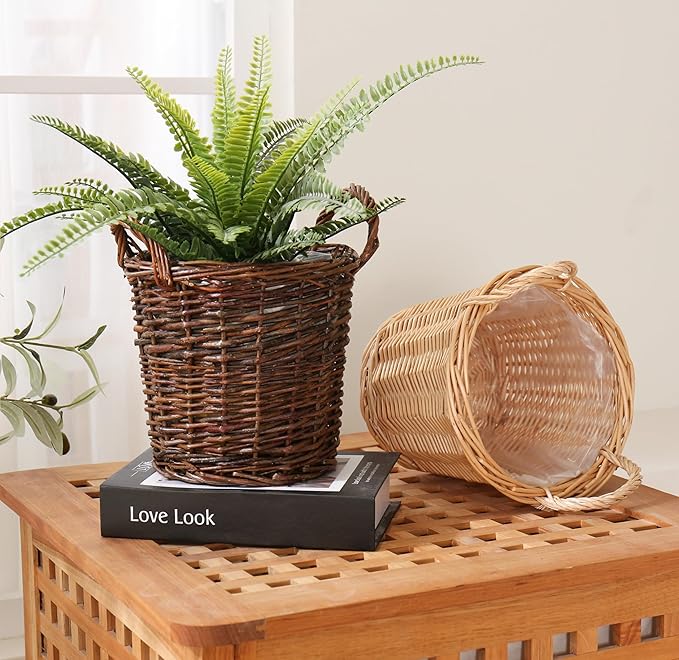 Handwoven Wicker Planter Basket with Waterproof Liner – Natural Yellow Decorative Flower Pot Holder for Indoor Use - Small Size (Inner Top Ø 7", Inner Height 5.9")-Ruum Studio Home