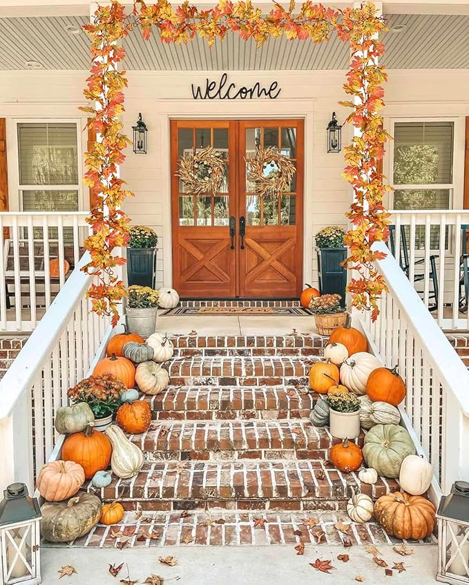 Lvydec 2 Pack Fall Maple Leaf Garland - 5.9ft/Piece Artificial Fall Foliage Garland Thanksgiving Decor for Home Wedding Party Christmas (Yellow)-Ruum Studio Home