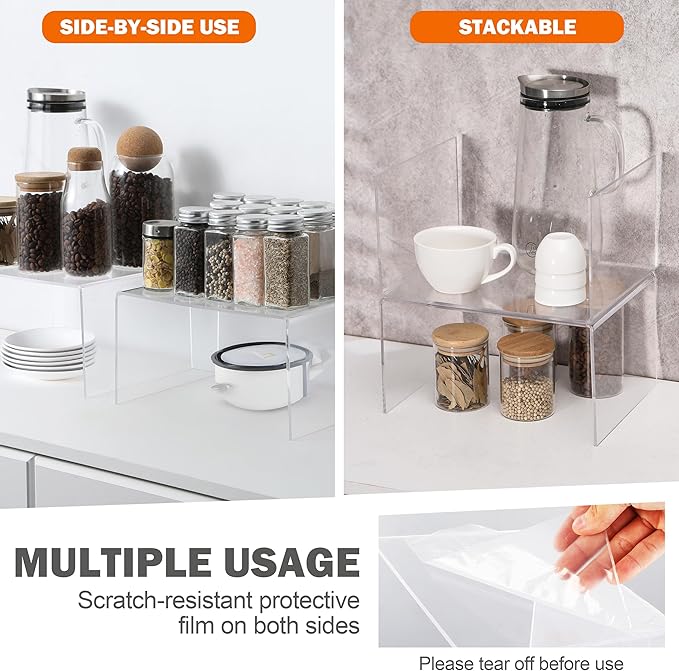 Acrylic Cabinet Organizer, Shelf Organizer, Set of 2 Spice Organization for Cabinet, Spice Rack, Stackable Kitchen Countertop Organizer | Cupboard, Pantry Shelves, and Storage Space Saver-Ruum Studio Home