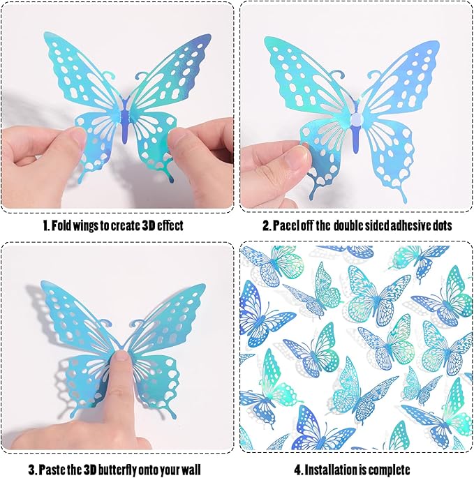 SAOROPEB 3D Butterfly Wall Decor - 48 Pcs, 4 Styles, 3 Sizes - Removable Stickers for Birthday & Party Decorations-Ruum Studio Home
