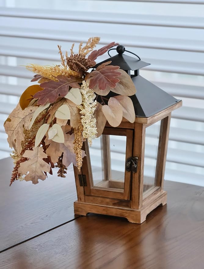 Fall Themed Decorative Wooden Hurricane Candle Lantern - Candle Holder Fall Decor for Home Farmhouse Indoor Outdoor Table Shelf - 14" Tall-Ruum Studio Home