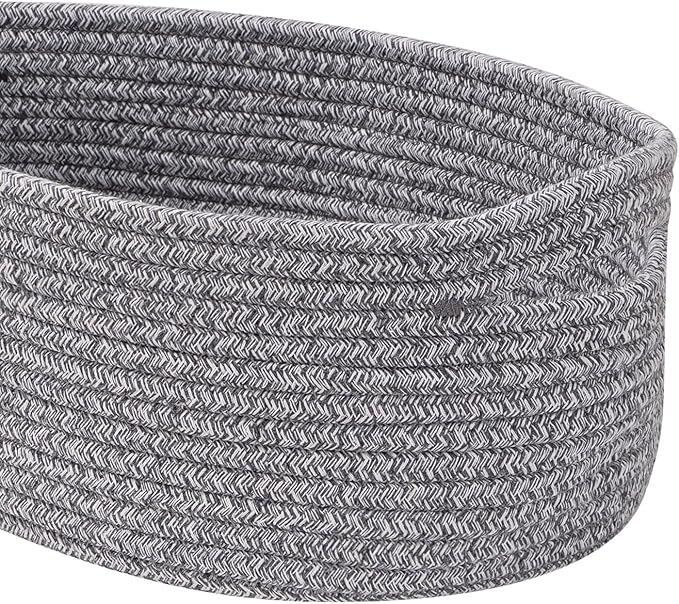 Baskets to Store Organize Household Items/Cute Basket&Bin for Shelf Storage Woven Rope Basket for Living Room, Bedroom,Play room/13x8.66x5.11’’ Cotton Rope,Durable&Stylish,Oval 3 Packs Gray-Ruum Studio Home