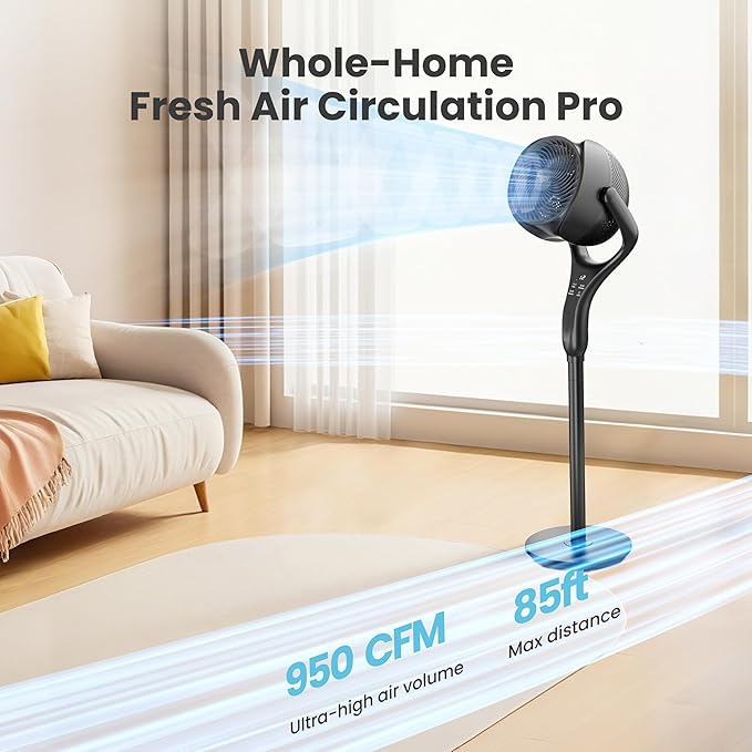 Standing Fan for Bedroom, 90° & 120° Oscillating Pedestal Fan, 3 Heights Adjustable Floor Fan with Brushless DC Motor, 12 Speeds, 3 Modes, Night Light, 12H Timer, Remote for Home, Dorm, Office-Ruum Studio Home