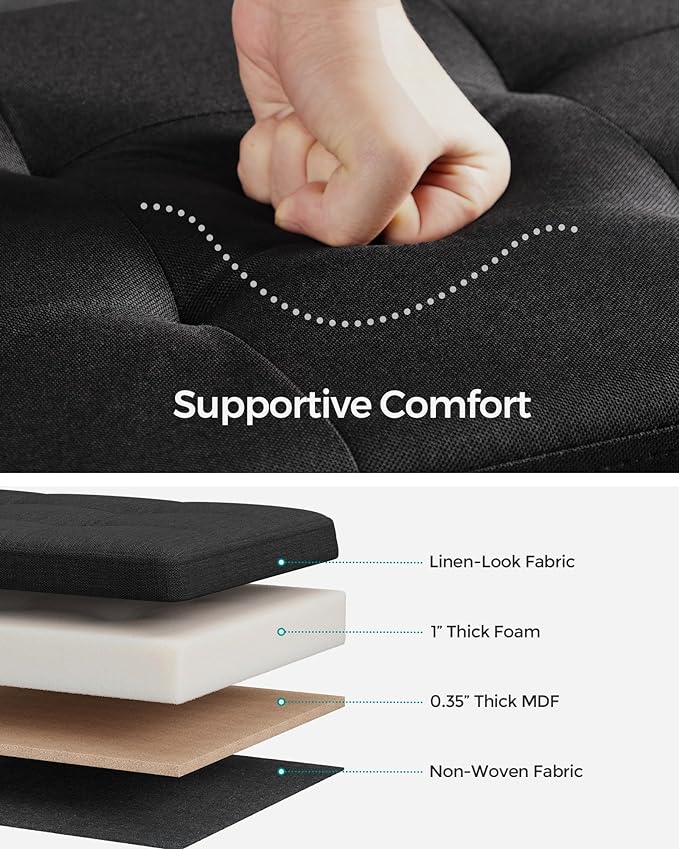 SONGMICS Mazie Collection - 30 Inches Folding Storage Ottoman Bench, Ottoman Foot Rest, End of Bed Bench, Storage Chest, Load 660 lb, for Living Room, Bedroom, Entryway, Ink Black ULSF047B01-Ruum Studio Home