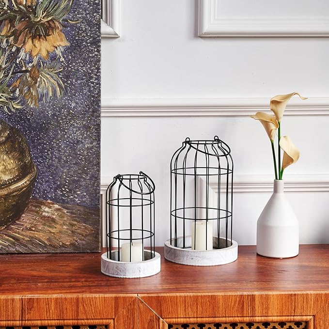 PHOSPHOR Rustic Farmhouse Decor Lantern Set of 2 Modern Farmhouse Decorative Indoor for Kitchen Fireplace Centerpiece Table Dinning Living Room-Ruum Studio Home