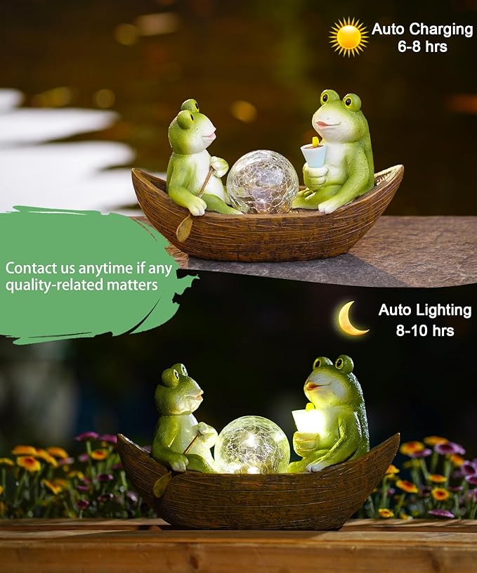 Solar Frogs Boating Statue Garden Decor: Outdoor Sculpture Lights Decorations Art Ornament Yard Lawn Backyard - Ideal Gifts for Women Mom Grandma-Ruum Studio Home