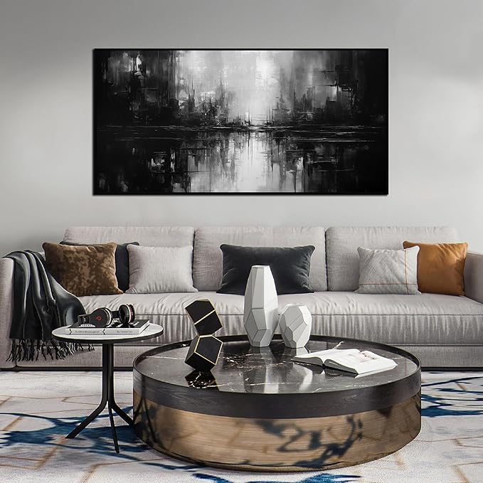 Abstract Painting Canvas Wall Art Living Room Black Wall Decor for Bedrom Home Office Decor Large Picture Frames for Wall 29 x 58 Inch-Ruum Studio Home