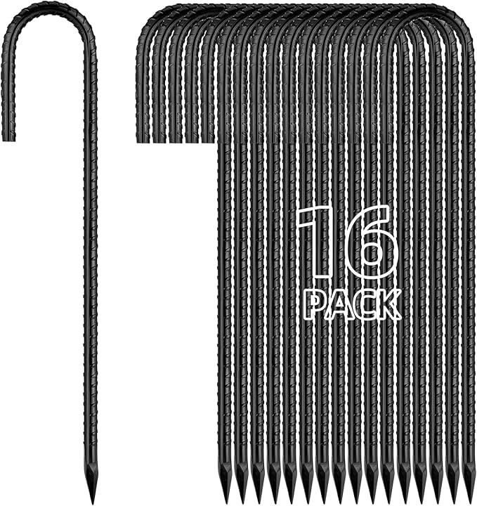 12 Inch Rebar Stakes J Hook Ground Stakes 16-Pack Heavy Duty Galvanized Chain Link Fence Stakes Metal Tent Stakes for Outdoor Lawn Decorations Inflatables Canopy Swing Set-Ruum Studio Home
