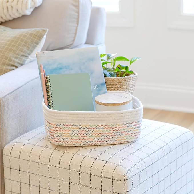 NaturalCozy 11.8"x8"x4.5” Rectangle Storage Baskets for Shelves 3 Pack | Cotton Rope Woven Small Baskets for Organizing | Small Storage Bins for Nursery, Bathroom, Closet, Shelf, Decorative, Gift-Ruum Studio Home