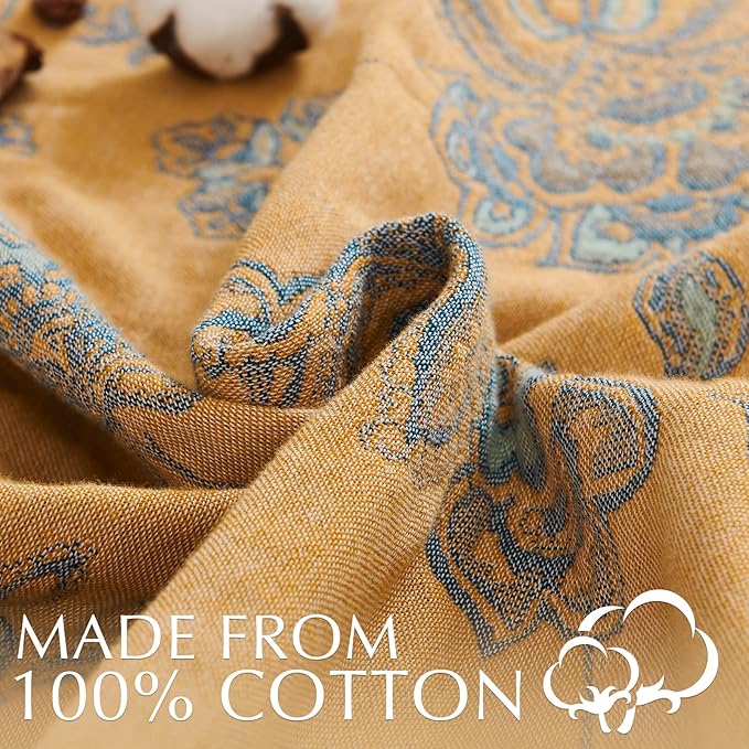 jinchan Boho 100% Cotton Muslin Twin Size 60x80 Inches Blanket Lightweight 4-Layer Quilted Soft Yellow and Blue Floral Throw Blanket Reversible Comfy Flower Breathable All Seasons Couch Bedroom Decor-Ruum Studio Home