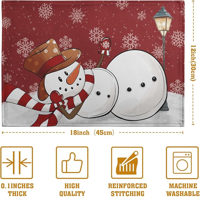 Red Snowman Snowflake Christmas Placemats Set of 4 Seasonal Winter Linen Table Mats 12x18 Inch Xmas Holiday Snow Farmhouse Rustic Washable Place Mat for Party Kitchen Dining Outdoor Indoor Decor-Ruum Studio Home