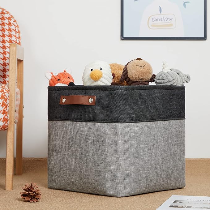 DULLEMELO Cube Collapsible Storage Bins, 12 inch Fabric Storage Cubes Bins Canvas Organization Baskets, Linen Closet Organizers Boxes for Home Organization and Storage (4 Pack - 12" Black&Grey)-Ruum Studio Home