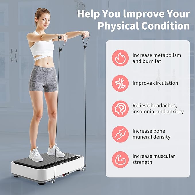 Vibration Plate Exercise Machine, Whole Body Workout Power Vibrate Fitness Platform Vibration Plate for Lymphatic Drainage, Home Training Equipment for Weight Loss & Toning-Ruum Studio Home