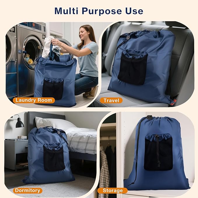 2-Pack Backpack Laundry Bags, Heavy Duty Laundry Bag Backpacks with Adjustable Shoulder Straps, Door Hanging Washing Bag, Laundry Hamper Lining for College Dorm, Travel, Laundromat-Ruum Studio Home