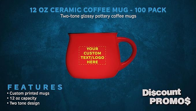 Custom Glazed Campfire Coffee Mugs 12 oz. Set of 100, Personalized Bulk Pack - Perfect for Coffee, Tea, Espresso, Hot Cocoa, Other Beverages - Red-Ruum Studio Home