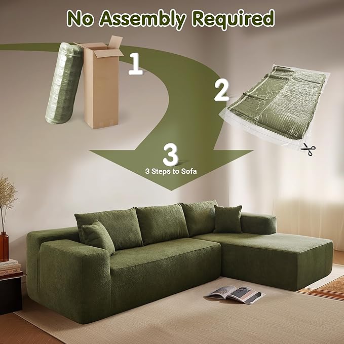 ovios 104" Cloud Sectional Couch with L-Shape Chaise,Modern Modular Sofa with Deep Seat, Upholstered Couches for Living Room Bedroom,No Assembly Required, Green (Cloud Velvet)-Ruum Studio Home