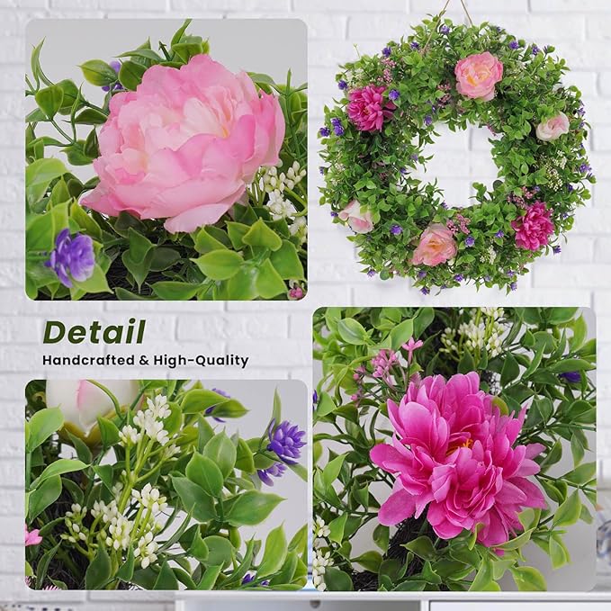 Summer Wreaths for Front Door - 18 Inch Artificial Greenery Wreath, Spring Floral Door Hanging with Textured Leaves, All-Weather Porch Decor for Farmhouse Entryway-Ruum Studio Home