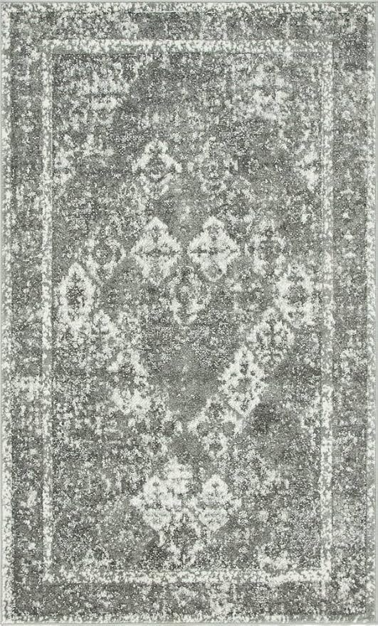 Unique Loom Rosso Collection Vintage, Traditional, Bohemian, Geometric, Distressed, Southwestern Area Rug, 5' 0" x 8' 0", Gray/Ivory-Ruum Studio Home