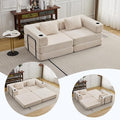 78" W Loveseat Sofa, 4 in 1 Convertible Floor Sofa Bed, Boneless Cloud Couch with Cup Holder, Fold Out Floor Couch, Loveseat Recliner Sleeper for Living Room Bedroom Lounge(Corduroy, White)-Ruum Studio Home
