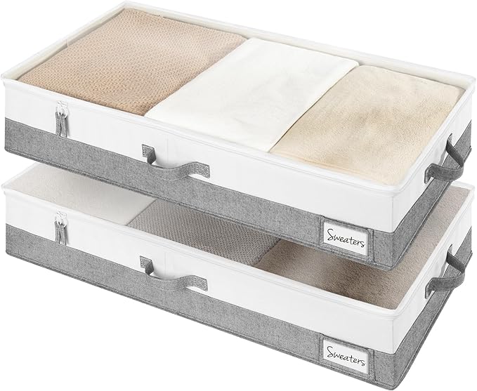 StorageWorks Large Under Bed Storage Containers with Handles and Label Holder, 2 Pack Ultra-thick Fabric Underbed Bins, Closet Organizer for Clothes, Blankets, Sweater-Ruum Studio Home