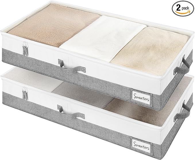 StorageWorks Large Under Bed Storage Containers with Handles and Label Holder, 2 Pack Ultra-thick Fabric Underbed Bins, Closet Organizer for Clothes, Blankets, Sweater-Ruum Studio Home