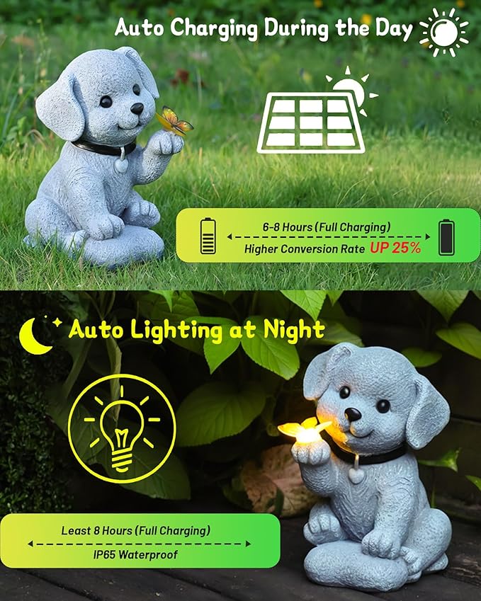 Solar Garden Statue Decor,Animal Solar Lights Outdoor Waterproof,Solar Garden Decorative Lawn Patio, Balcony, Yard Ornament Unique Housewarming Gifts (Dog Butterfly)-Ruum Studio Home