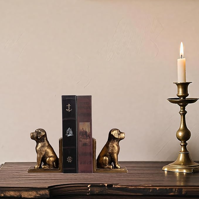 Book Ends for Shelves to Hold Books Heavy Duty,Decorative Bookend for Bookshelf Décor,Cute Animal Dog Book Stopper Labrador Retriever Statues for Home, Office Desk Decoration,1pair-Ruum Studio Home