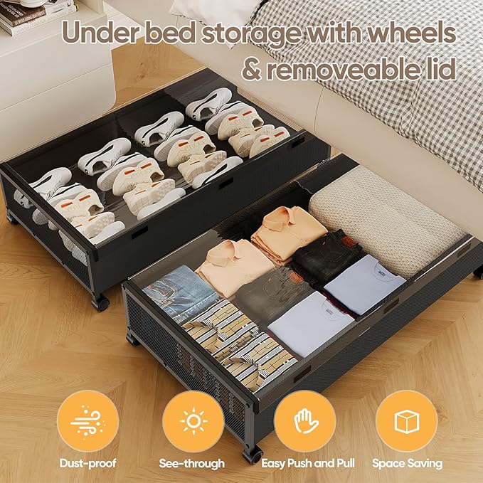 Under Bed Storage Containers with Wheels, 80L Extra-large Underbed Shoe Storage Organizer 2 Pack with Removable Lids, Large Rolling Under Bed Storage Dresser Drawers for Clothes Shoes Blankets-Ruum Studio Home