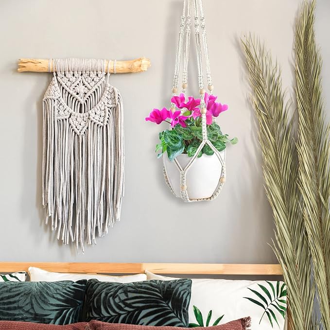 ZMTECH 2 Pack 35 Inch Macrame Plant Hanger (Ivory) Indoor Hanging Planter Basket with Wood Beads Decorative Flower Pot Holder for Indoor Outdoor Boho Home Decor-Ruum Studio Home