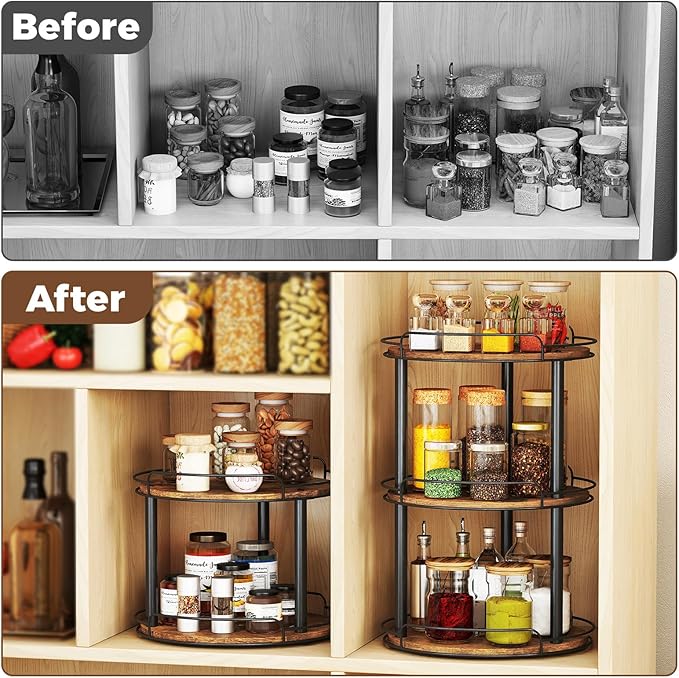 LAMU 12.2'' Wood Lazy Susan Turntable Organizer for Cabinet, 3 Tier Lazy Susan Spice Rack Organizer for Kitchen, Table Top, Countertop, Pantry, Bathroom-Ruum Studio Home