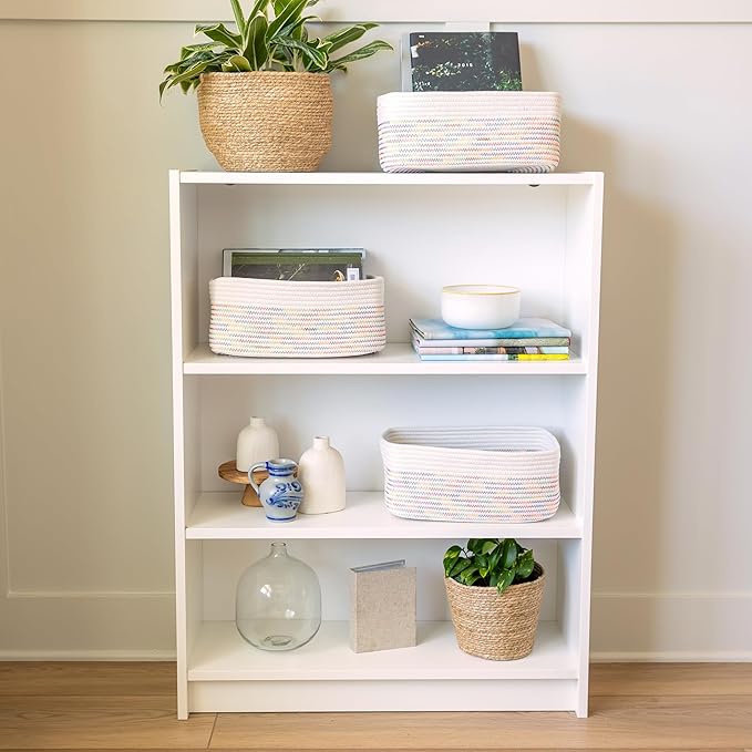 NaturalCozy 13.5”x8.5”x5.5” Rectangle Storage Baskets for Shelves 3 Pack | Cotton Rope Woven Small Baskets for Organizing | Small Storage Bins for Nursery, Bathroom, Closet, Shelf, Decorative-Ruum Studio Home