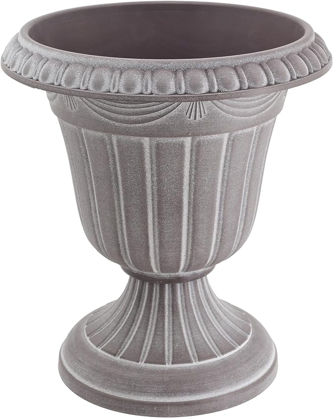PL10WW Classic Traditional Plastic Urn Planter, 15" x 13", Whitewash-Ruum Studio Home