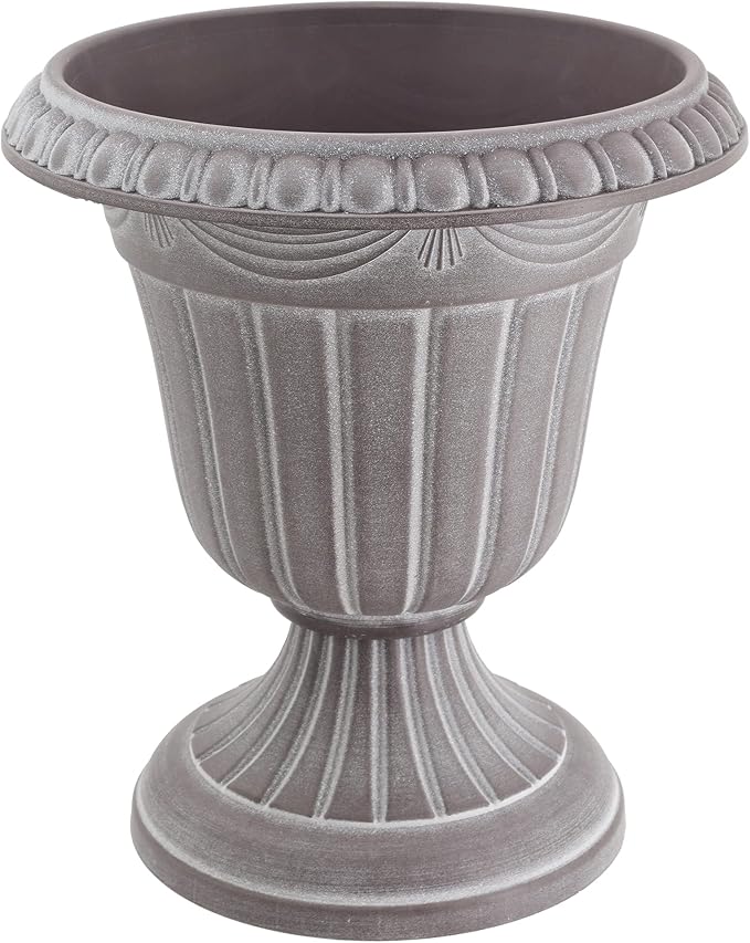 PL00CW Classic Traditional Plastic Urn Planter Indoor/Outdoor, 16" x 18", White Wash-Ruum Studio Home
