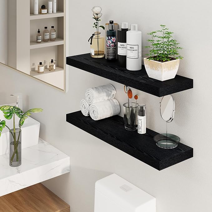 Fun Memories Black Floating Shelves 36 Inch Long, 8 Inch Deep Floating Shelf for Wall, 36" W x 8" D Wall Shelves Set of 2, Black Deep Floating Shelves for Bedroom, Living Room, Kitchen-Ruum Studio Home