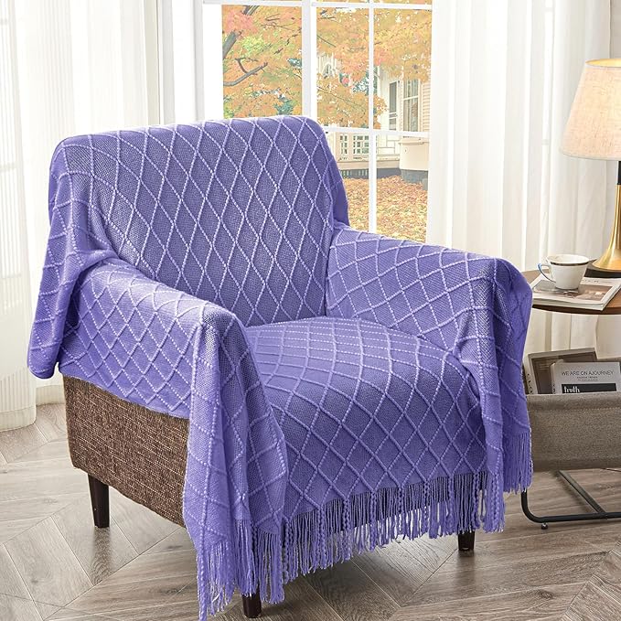 inhand Knitted Throw Blanket for Couch and Bed, Soft Living Room Home Decor Knitted Blanket with Tassel, Outdoor Lightweight Breathable Summer Blanket, Farmhouse Warm Woven Decorative, 50"x60"-Ruum Studio Home