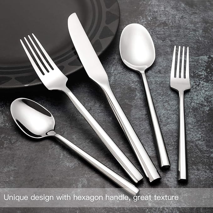 Silverware Set Flatware Set 40 Pieces Stainless Steel Cutlery Set Hexagonal Pattern Mirror Finished Home Daily Use Housewarming Wedding Gift Service for 8-Ruum Studio Home