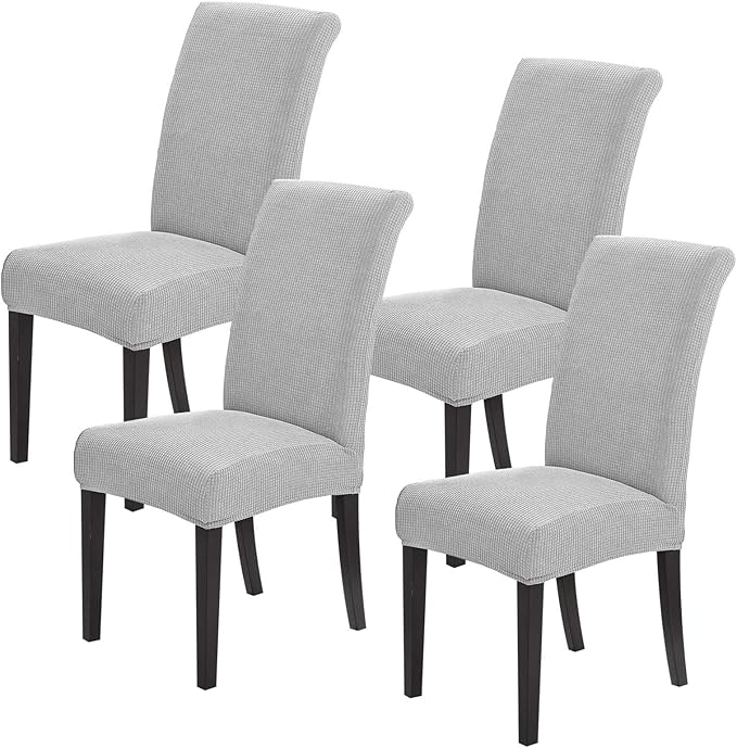 Joccun Chair Covers for Dining Room Set of 4, Dining Chair Slipcovers Stretch Dining Room Chair Covers Seat Protector,Washable Parsons Chair Cover for Home,Hotel,Banquet(Silver,4 Pack)-Ruum Studio Home