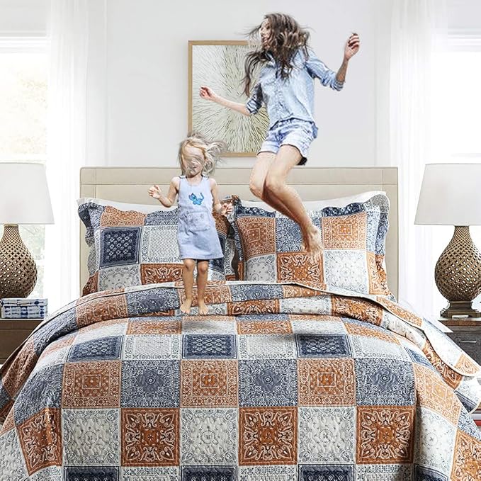 NEWLAKE Quilt Bedspread Sets-Color Block Pattern Reversible Coverlet Set,Queen Size-Ruum Studio Home