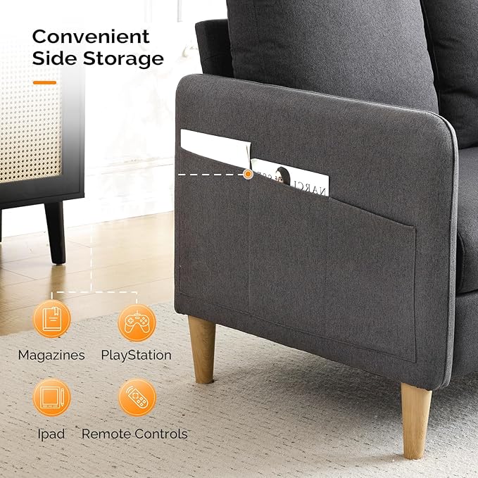 VINGLI 47" Small Couch, Dark Grey Linen Loveseat Sofa Mini Couch Mid Century Modern Decor Love Seat for Small Spaces Living Room, Bedroom, Play Room-Ruum Studio Home