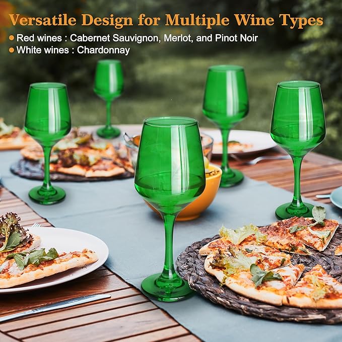 Green Wine Glasses Set of 6-14oz Long Stem Wine Glass, Pretty Crystal Glassware, Hand Blown Goblets Drinkware, Unique Stemware Wine Glass Holiday Gift Set-Ruum Studio Home