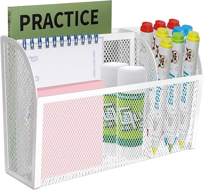 Magnetic Pencil Holder Magnetic Shelf for the Whiteboard 3-Grid Mesh Magnetic Pen Holder for Refrigerator Magnetic Organizer Locker Accessories Organizer for Office (White)-Ruum Studio Home