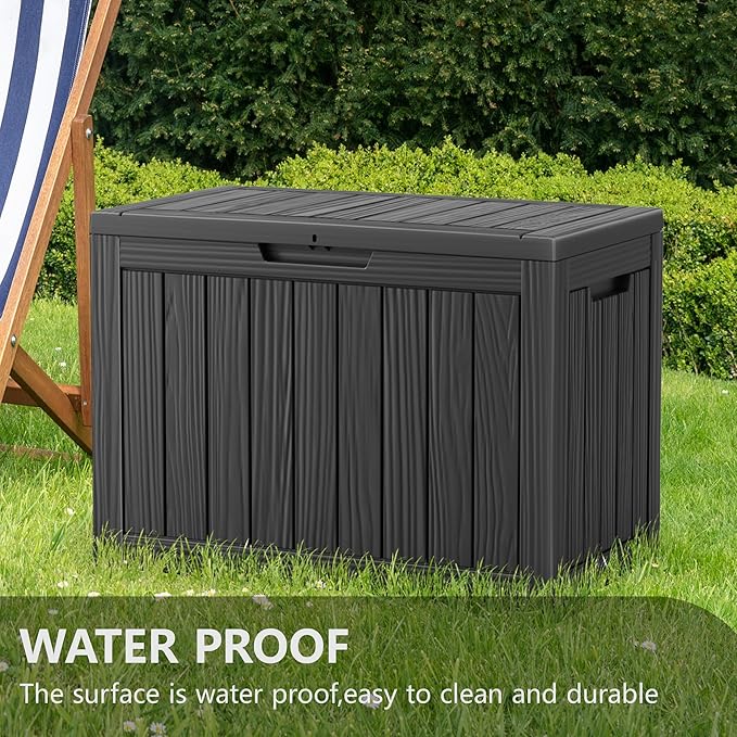 Vixzen 45 Gallon Resin Deck Box, Lockable Outdoor Storage Box for Patio Cushions Storage Furniture,Garden Tools, Pool Supplies, Weatherproof and UV Resistant-Ruum Studio Home