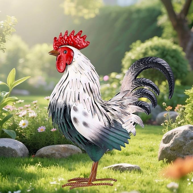 Rooster Garden Statue Sculpture Metal Chicken Yard Decor Outdoor Figurines Patio Backyard Decoration-Ruum Studio Home