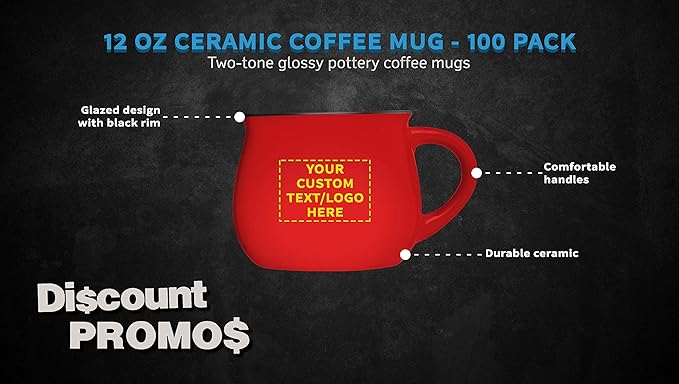 Custom Glazed Campfire Coffee Mugs 12 oz. Set of 100, Personalized Bulk Pack - Perfect for Coffee, Tea, Espresso, Hot Cocoa, Other Beverages - Red-Ruum Studio Home
