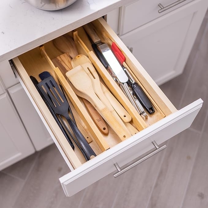 Fabsome Drawer Divider 6 Pack, Bamboo Kitchen Dividers Organizers Adjustable 17''-22'', Wooden Dresser Separators for Nursery Organization Clothes Socks Underwear Baby Clothing, with Soft Foam Ends-Ruum Studio Home