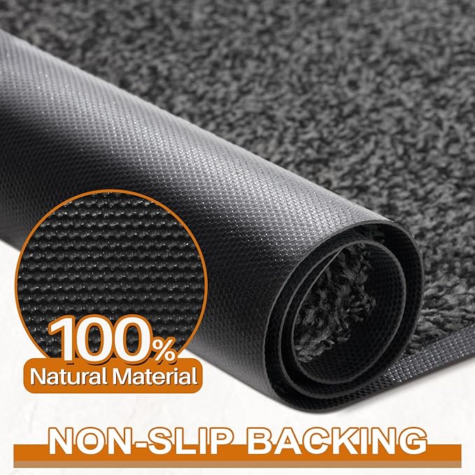 Mibao Front Door Mat, Dirt Trapper Welcome Mat for Outdoor Indoor, Non-Slip Waterproof Doormat, Durable Machine Washable Low Profile Entry Rug for Back Door Outside Patio Porch, 36" x 24", Grey-Ruum Studio Home