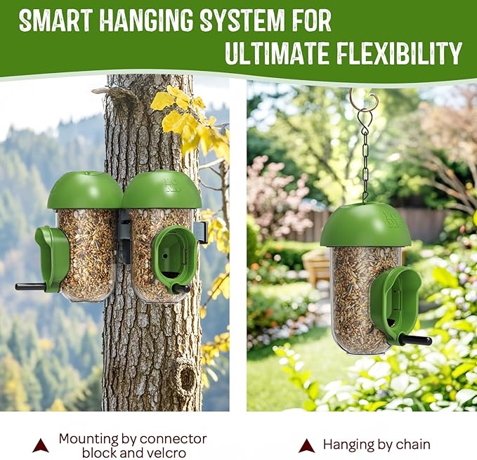 LONA Bird Feeders for Outdoors 2 Pack, Tube Birds Feeder Weatherproof with Multiple Hanging Methods, Wild Feeding Silo for Outside, 1 Port-Ruum Studio Home
